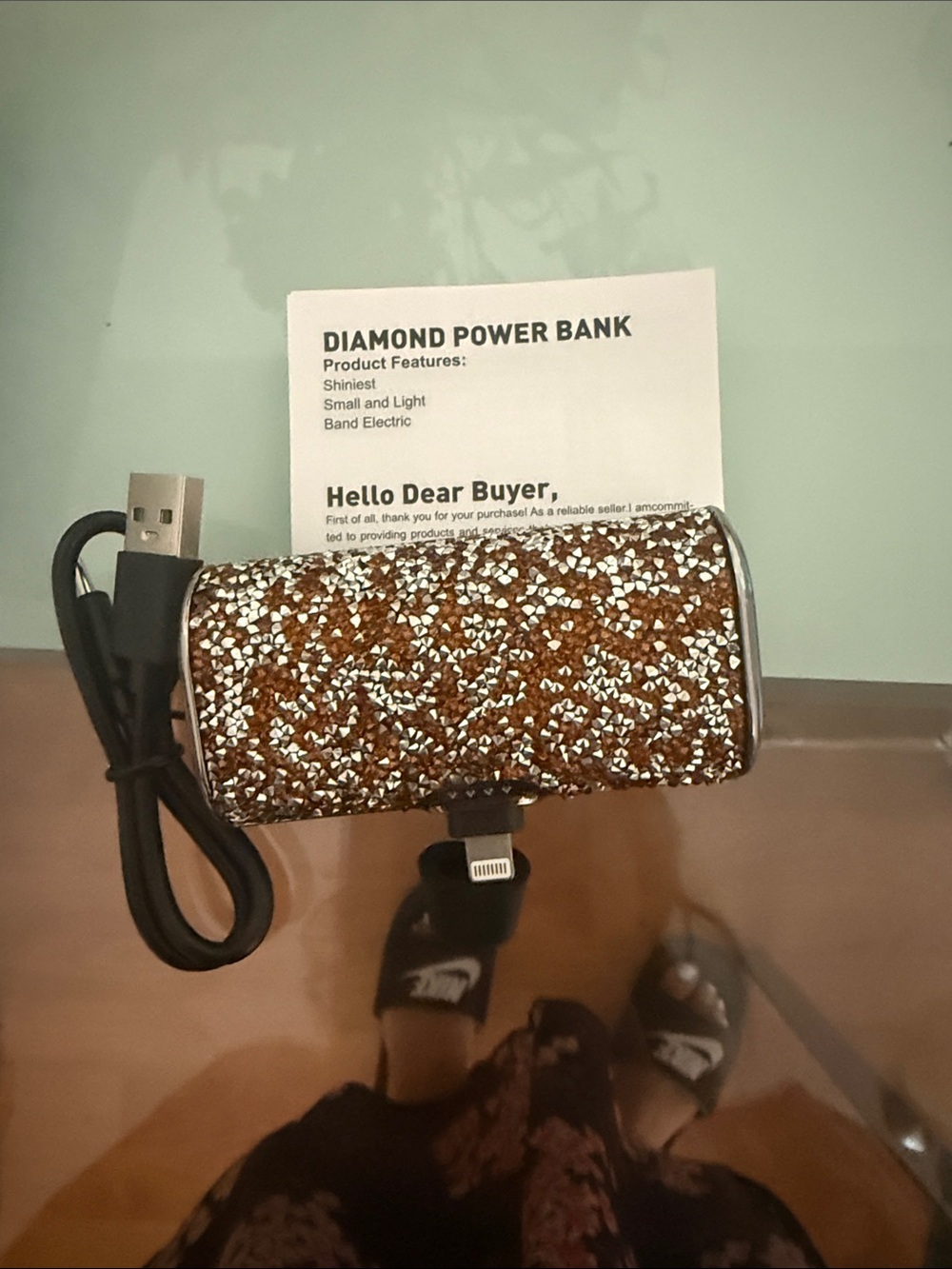 Diamond Power Bank - Brown & Silver Sparkle Portable Charger
